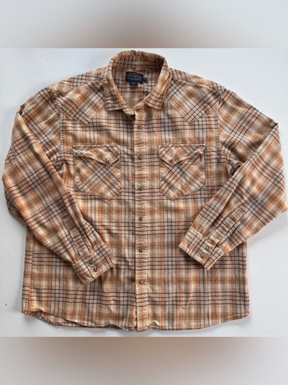 Pendleton Wyatt Western Snap Shirt XL Plaid Cotton Flannel Yoke